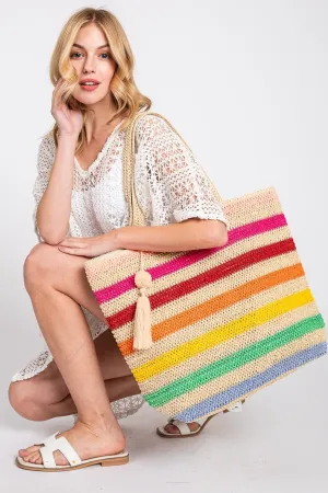 Amara Striped Crochet Tote Bag with Tassel